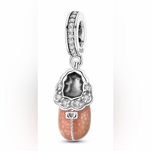 Silver and Brown Sparkle Ugg Fur Slippers Dangle Charm